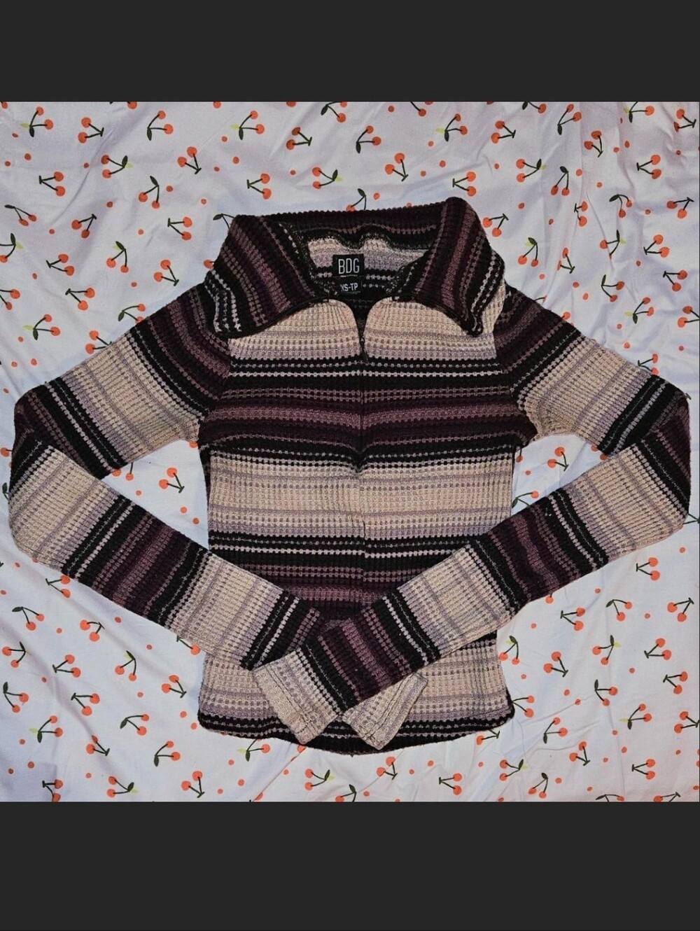 BDG Striped Cowl Zip Sweater